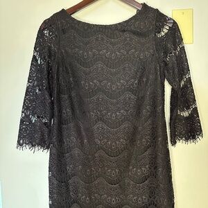 Zara Trf Collection Black Lace Shift Dress 3/4 Sleeve Small